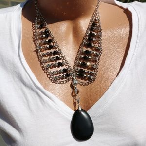 Boho Necklace Earrings Natural Stone Crystal Set